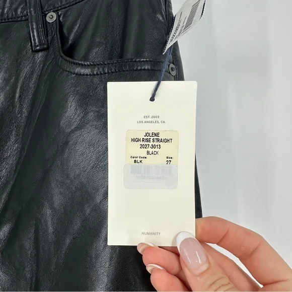 Citizens of Humanity Jolene High Rise Black Leather Straight Leg Jeans Size 27 - Picture 7 of 16